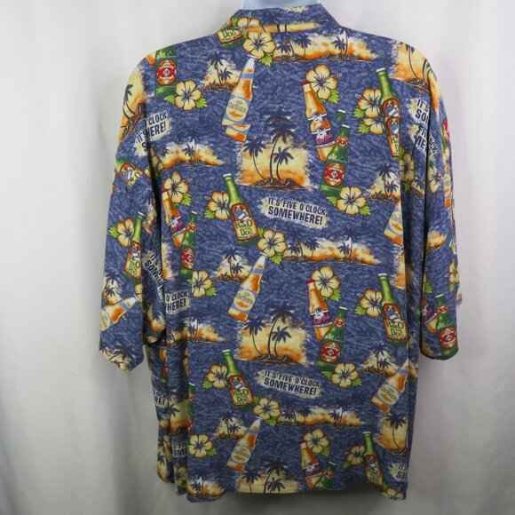 Big Dogs Beer  Hawaiian Aloha Shirt Size 4X It's 5 O'Clock Rayon Sunset Palm - Picture 7 of 10